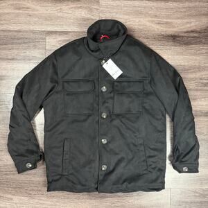 Robert Graham Vegan Suede Black Field Insulated Jacket Button Up RG-132 Men's L